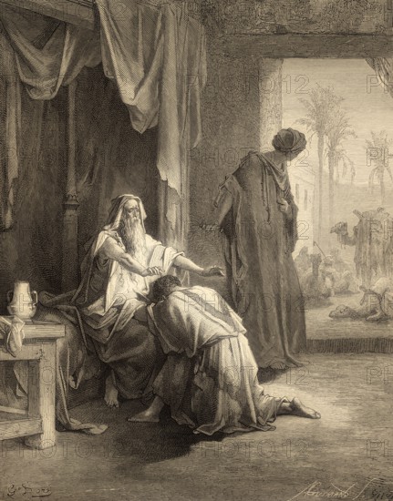 Isaac Blesses Jacob, woodcut by Gustave Doré