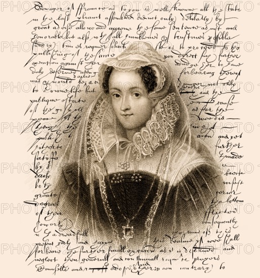 Faksimile des Hinrichtungsbefehls für Maria Stuart, Königin der Schotten, verfasst von Elisabeth I. (1533-1603), Königin von England, am 1. Februar 1587