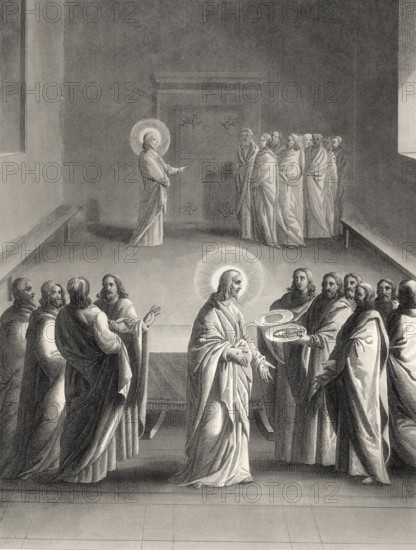 Christ's appearance without Thomas, New Testament, steel engraving 1853, digitally restored