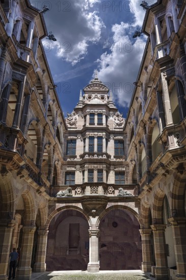 Pellerhof, Pellerhaus, the restored façade of the Pellerhof, Egidienlatz, Nuremberg, Middle Franconia, Bavaria, Germany