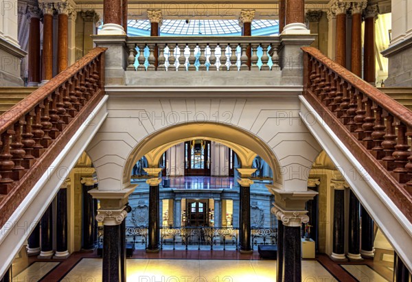 Restored staircase, interior design in the Museum of Communication on Leipziger Straße in Berlin Mitte, Classicism, Berlin, Germany