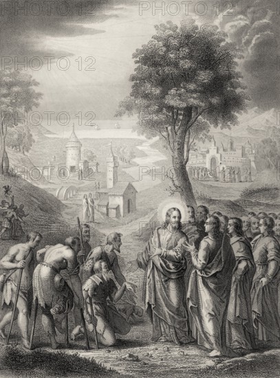Jesus' cleansing of ten lepers, New Testament, 1853, digitally restored