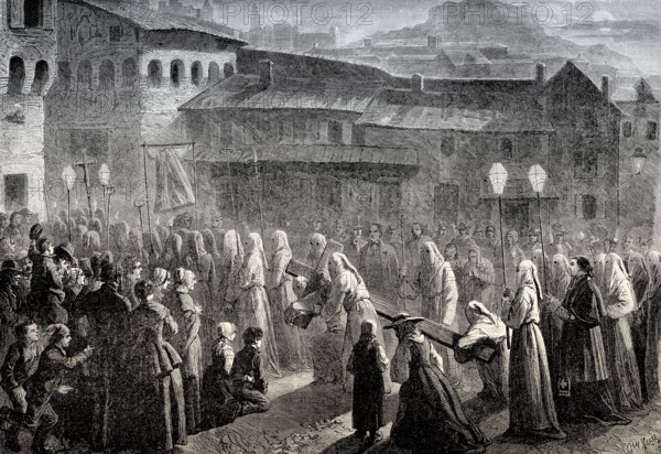Jubilè du Puy-en-Velay, the Jubilee of Puy-en-Velay, Holy Week procession, France, 19th century