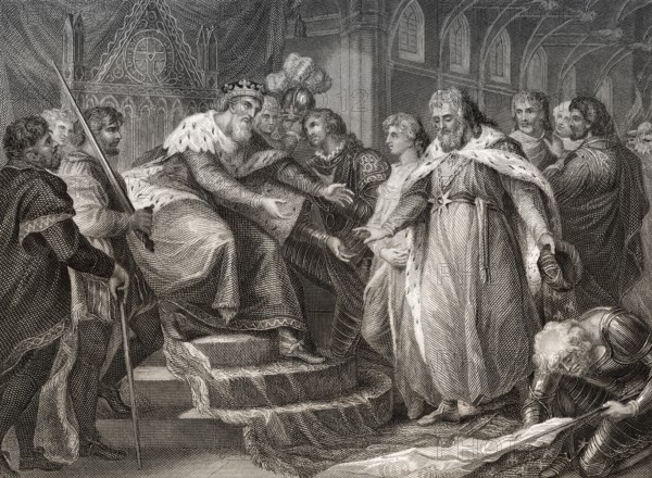 Edward Prince of Wales presenting the captive King John II of France and his son to his father Edward III, after the battle of Poictiers, 1356