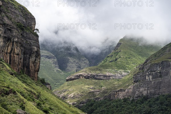 Landscape with mountains and fog, Drakensberg National Park, KwaZulu Natal, South Africa