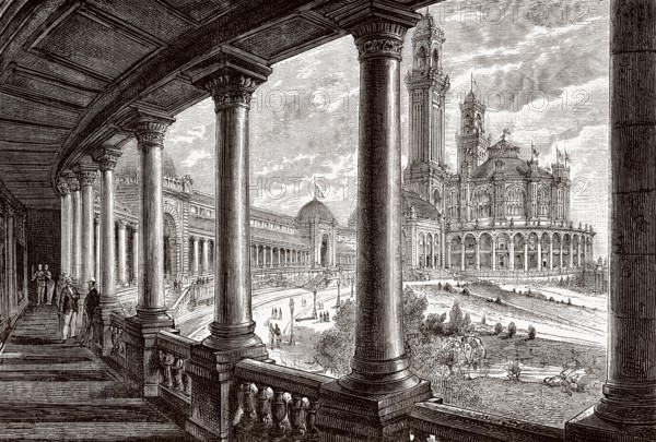 Der Palais du Trocadero, Paris, ein historischer Ausstellungspalast, 19. Jahrhundert