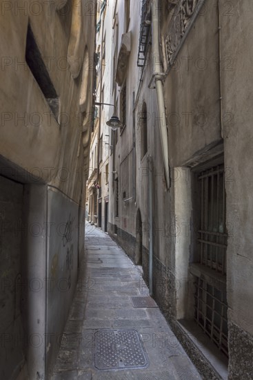 Narrow alleyway in the old town centre, Genoa, Italy