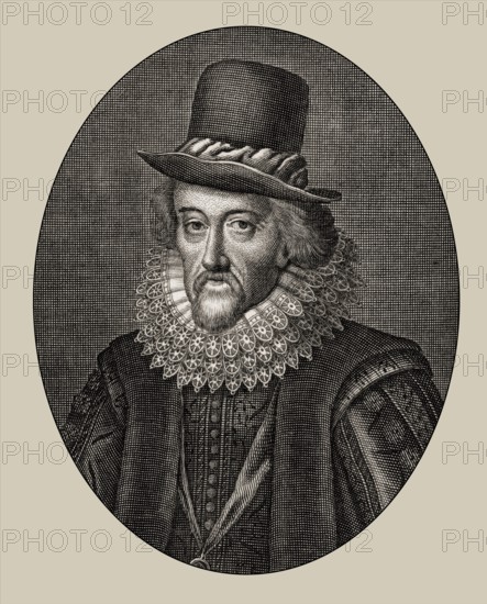 Portrait of Sir Francis Bacon, Baron Baco of Verulam, 1561 - 1626, English lawyer, statesman, essayist, historian, intellectual reformer, philosopher and scientist, digitally edited