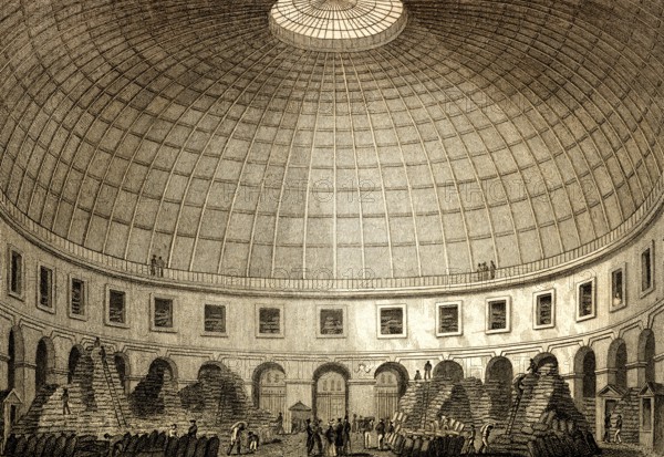 The Halle aux blés, Paris, antique steel engraved print, 1831