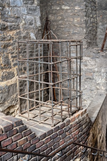 Prague Castle, Medieval metal Torture cage in the Daliborka tower, Prague, Czech Republic