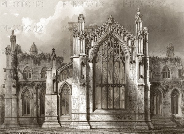 St Mary's Abbey, Melrose, a partly ruined monastery of the Cistercian order in Melrose, Roxburghshire, Scotland, United Kingdom