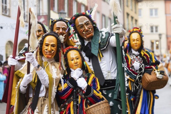 The highlight of the Swabian-Alemannic carnival is the fool's jump in Rottweil. Around 4000 fools jump through the historic Black Gate. The figure of Federahannes, who makes huge jumps, is distinctive. Rottweil, Black Forest, Baden-Württemberg, Germany