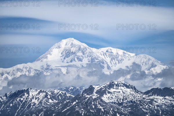 Mt Denali, glacier, aerial view, Alaska Range, Denali National Park, Alaska, USA