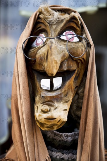 Carved head of a witch, ugly face, Old Town, Goslar, Harz Mountains, Lower Saxony, Germany