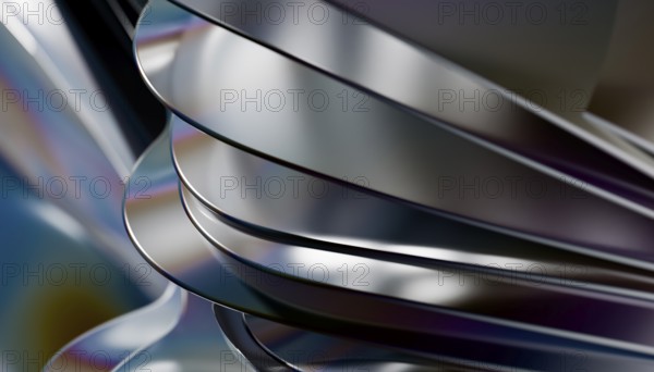 This image features smooth, flowing metallic curves with reflective surfaces in a 3D render, showcasing a blend of elegance and modern abstract art