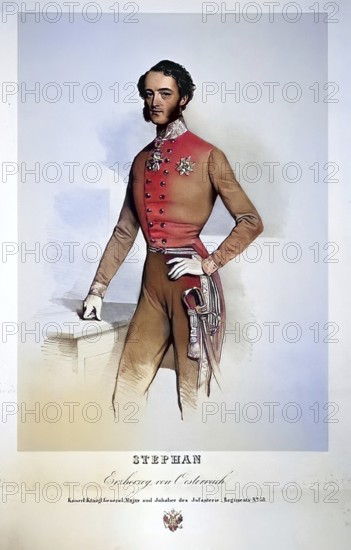 Stephan Franz Viktor, Archduke of Austria (born 14 September 1817 in Buda, died 19 February 1867 in Menton), was a son of Archduke Joseph and his second wife, Princess Hermine of Anhalt-Bernburg-Schaumburg-Hoym, Historical, digitally restored reproduction from a 19th century original, Record date not stated
