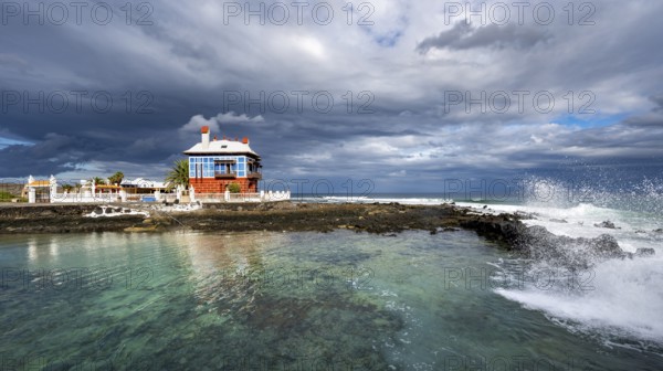 The Blue House, Casa Juanita, on the coast, Arrieta, Lanzarote, Canary Islands, Spain