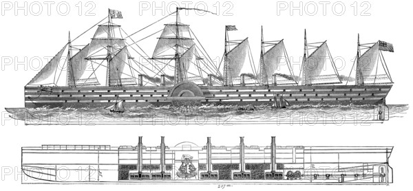 Schnittplan der SS Great Eastern, eines eisernen Dampfseglers, 19. Jahrhundert