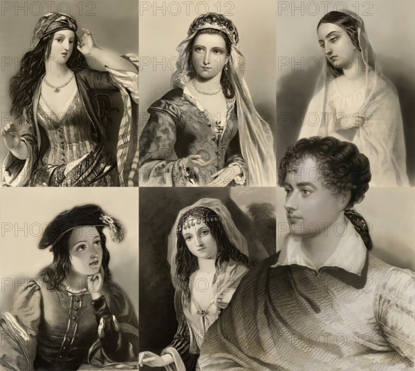 Portrait of George Gordon Noel Byron with his beauty female figures, digital edited