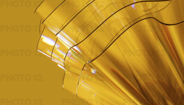 Abstract 3D render showcasing a vibrant crystal like structure with a smooth, glossy texture. The design features overlapping translucent layers against yellow background, creating a modern and minimalist aesthetic