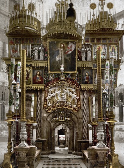 Das Innere des Heiligen Grabes, Jerusalem, Heiliges Land, Israel, ca. 1890, Historic, digitally restored reproduction from a 19th century original, The interior of the Holy Sepulchre, Holy Land, 1890, Historic, digitally restored reproduction from a 19th century original