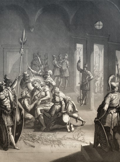 Christ is crowned with thorns, New Testament, steel engraving 1853, digitally restored