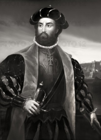 Vasco da Gama, c. 1460s – 1524, Portuguese explorer, digitally edited according to a painting by António Manuel da Fonseca