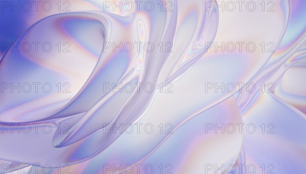 This image showcases an 3d abstract petals with an iridescent effect in soft pastel tones. The fluid curves and light reflections evoke a sense of elegance and tranquility