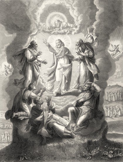 The Transfiguration of Jesus, New Testament, steel engraving 1853, digitally restored