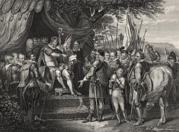 John oder John Lackland, 1166-1216, König von England, Unterzeichnung der Magna Carta, 1215