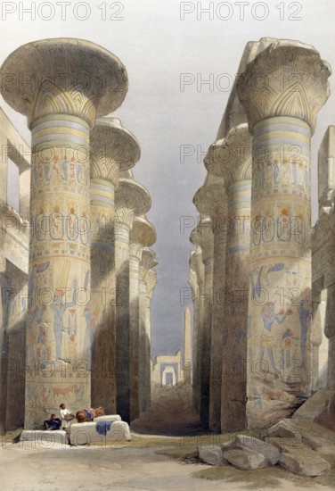 Thebes. Great Hall of Karnak, Egypt, c. 1850, Historic, digitally restored reproduction from a 19th century original, exact date unknown