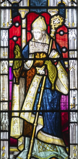 Stained glass window depicting Bishop Thomas Ken 1637–1711, Ansford church, Somerset, England, UK by Drake of Exeter c 1895