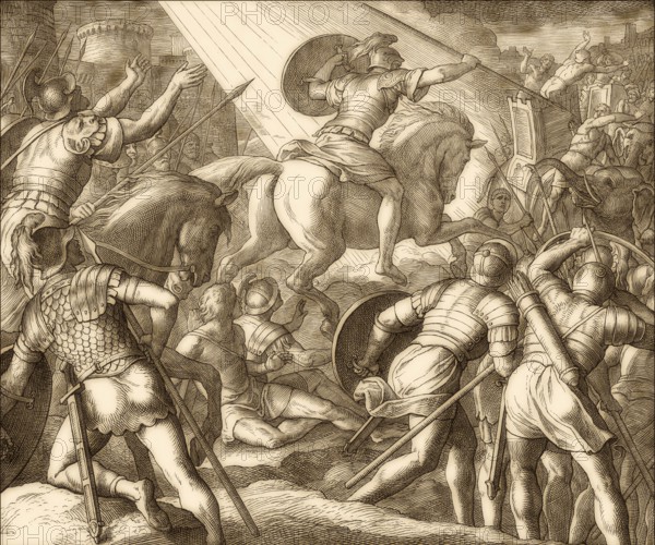 Rider on the Horse with golden armour, to fight Heliodorus, Old Testament, by Julius Schnorr von Carolsfeld