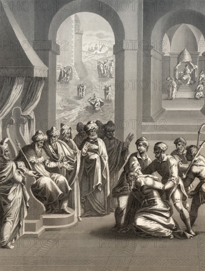 The Parable of the Unforgiving Servant, steel engraving 1853, digitally restored