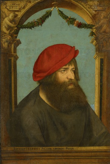 Picture of Hans Herbst (born 1470 in Strasbourg, died 10 November 1552 in Basel) was a Swiss painter, mounted on limewood, painted by Ambrosius Holbein (born around 1494 in Augsburg, died after 1519 in Basel) was a German-Swiss painter and graphic artist, reproduction from a model of the time, historical, digitally enhanced