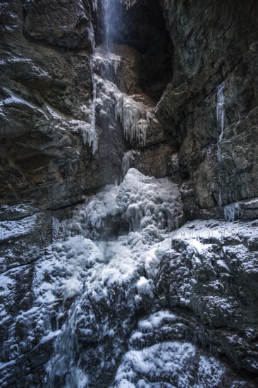 Winter, ice, icy waterfall in the Breitachklamm, near Oberstdorf, Oberallgäu, Allgäu, Bavaria, Germany