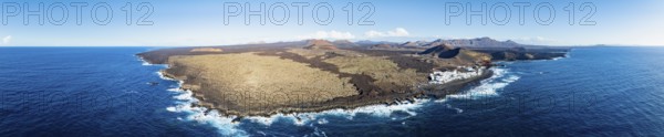 Coastal village fishing village El Golfo, volcanic landscape, coastal landscape, aerial view, Lanzarote, Canary Islands, Spain