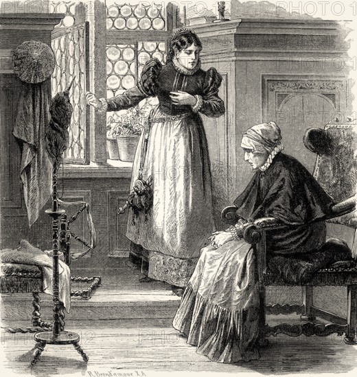 ACT I, SCENE III., Citizen's House, Clara with her mother, scene from EGMONT by Johann Wolfgang von Goethe
