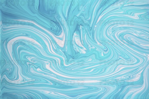 A captivating abstract design featuring turquoise and white acrylic paint swirls. The fluid pattern creates a sense of movement, making it perfect for artistic and decorative use