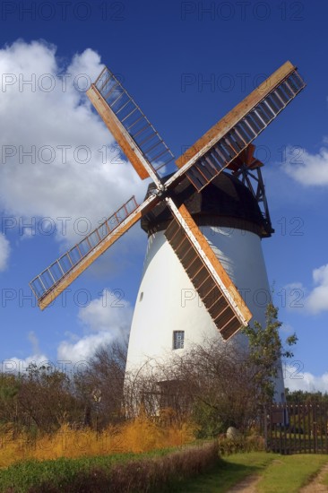 An old restored white windmill near Coswig in Saxony, mill, mills, windmill, windmills Coswig, Saxony, Federal Republic of Germany