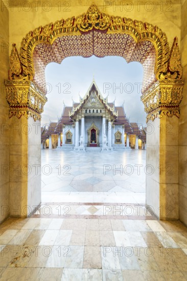 Marble temple, made of Carrara marble, Wat Benchamabopit, back of the Ubosot, temple in the Dusit district, Bangkok, Central Thailand, Thailand
