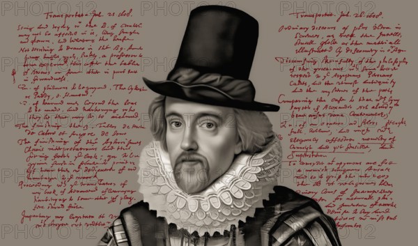Portrait of Sir Francis Bacon, Baron Baco of Verulam, 1561 - 1626, English lawyer, statesman, essayist, historian, intellectual reformer, philosopher and scientist, handwritten letter by him, 1608
