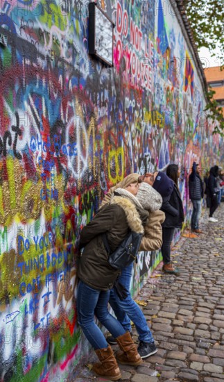 Graffiti on a house wall in the Old Town, Prague, Czech Republic, Prague, Czech Republic