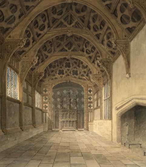 Interior View of Rufford Hall, Lancashire, belonging to Sir Thomas Hesketh Bart, England, digitally restored reproduction of a 19th-century original by John Buckler, Record date not stated, Interior View of Rufford Hall, belonging to Sir Thomas Hesketh Bart, digitally restored reproduction of a 19th-century original, Record date not stated