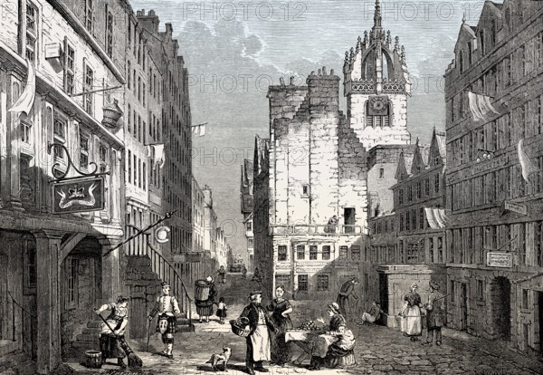 The Heart of Midlothian, High Street, Royal Mile in Edinburgh, Scotland, 19th century