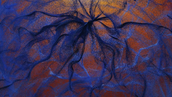 An intricate design featuring swirling particles in shades of blue and orange This abstract background evokes a sense of depth and movement, perfect for various digital applications