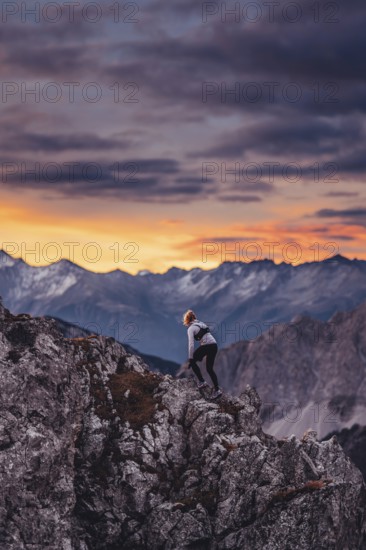 Trail running on the Grubigstein in the Tiroler Zugspitzarena in Tyrol in the Alps in Austria