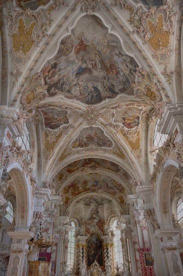 Interior view of presbytery, high altar, monastery basilica, monastery church, Augustinian canons' monastery, Neustift monastery, also monastery, Vahrn near Brixen, Bressanone, South Tyrol, Italy