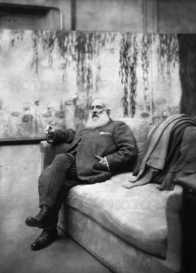 Portrait of Claude Monet, studio at Giverny, 1840 – 1926, French painter and founder of Impressionism, digitally optimized based on a historical photograph