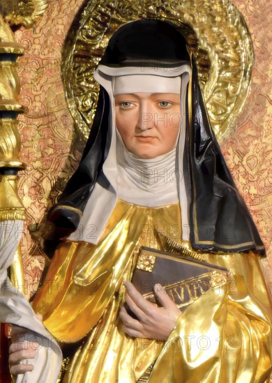Figure of Hildegard of Bingen, Sibyl of the Rhine, 1098 – 1179, German Benedictine abbess and polymath, digitally edited